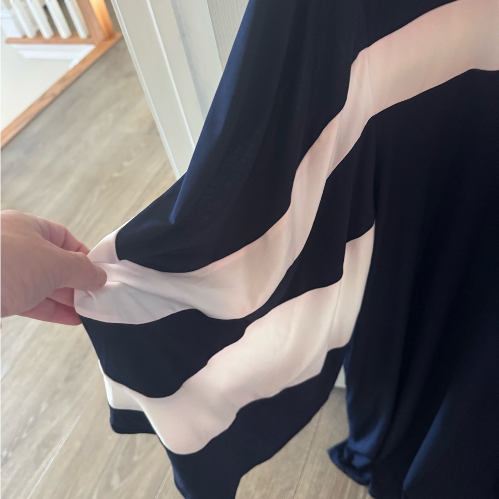 Nina Leonard Navy and White Long Sleeve Dress - Picture 2 of 7